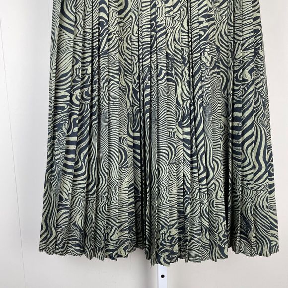 Vintage Bardehle Pleated Maxi Skirt Olive Green Black Swirly Stripes EU‎ Size 40 - Picture 3 of 6